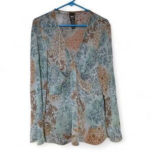 Worthington Blue and Brown Patterned Blouse